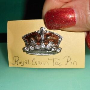 2 Crystal Crown Pins  Lot of 2 pcs
